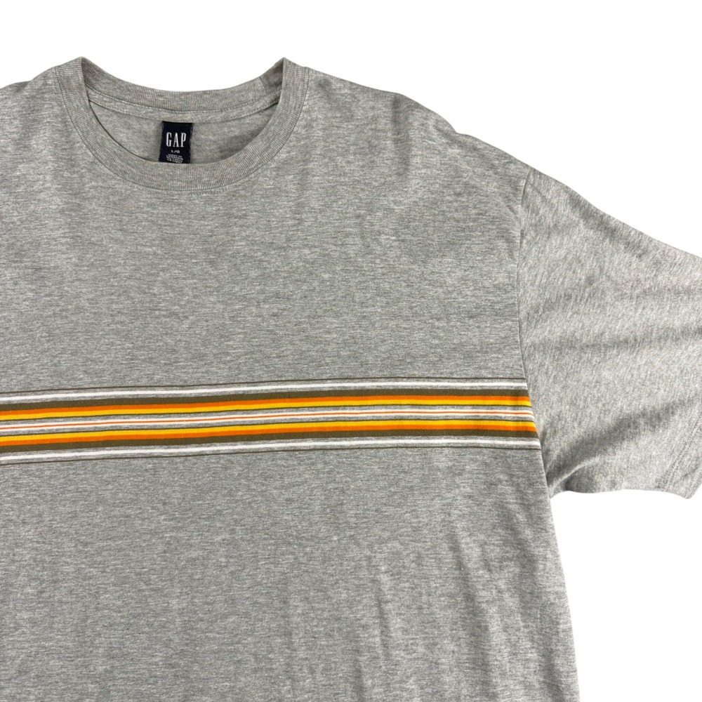 Vintage 2001 GAP Mens T-Shirt Gray Multi Stripe Short Sleeve Cotton Y2K Skater